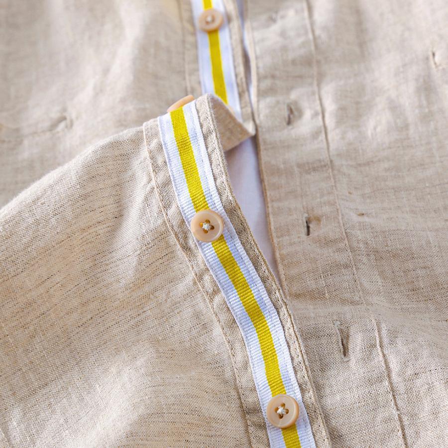 プレミアム春秋カジュアルリネンメンズ日本爽やかリネンシャツラペル長袖トップス  