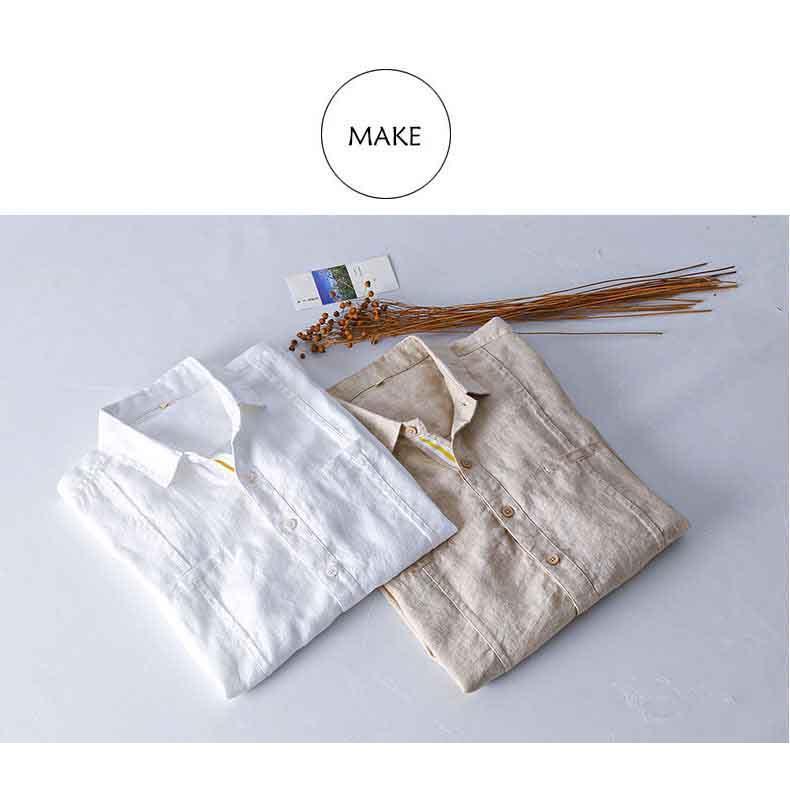 プレミアム春秋カジュアルリネンメンズ日本爽やかリネンシャツラペル長袖トップス  