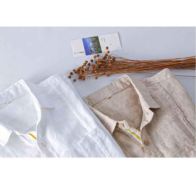 プレミアム春秋カジュアルリネンメンズ日本爽やかリネンシャツラペル長袖トップス  
