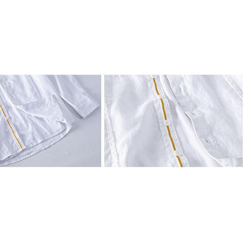 プレミアム春秋カジュアルリネンメンズ日本爽やかリネンシャツラペル長袖トップス  