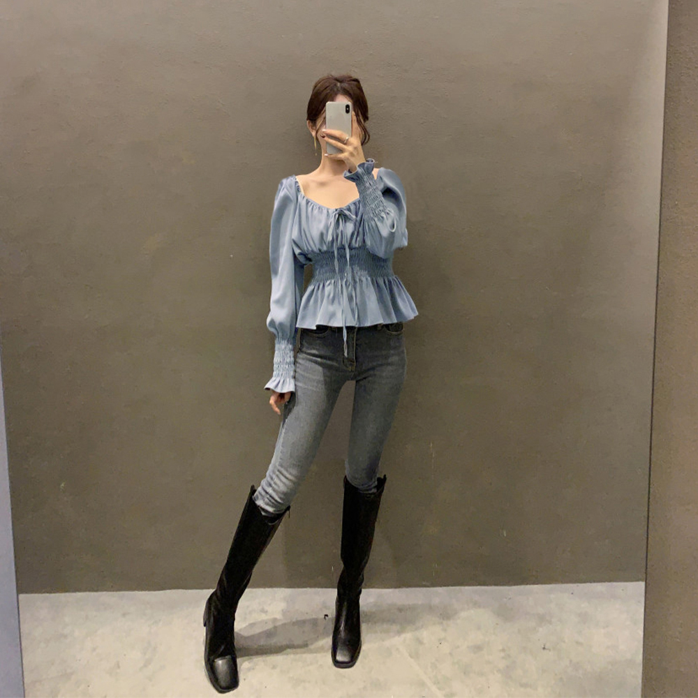 ウエストシャーリングブラウス レディース 。可  