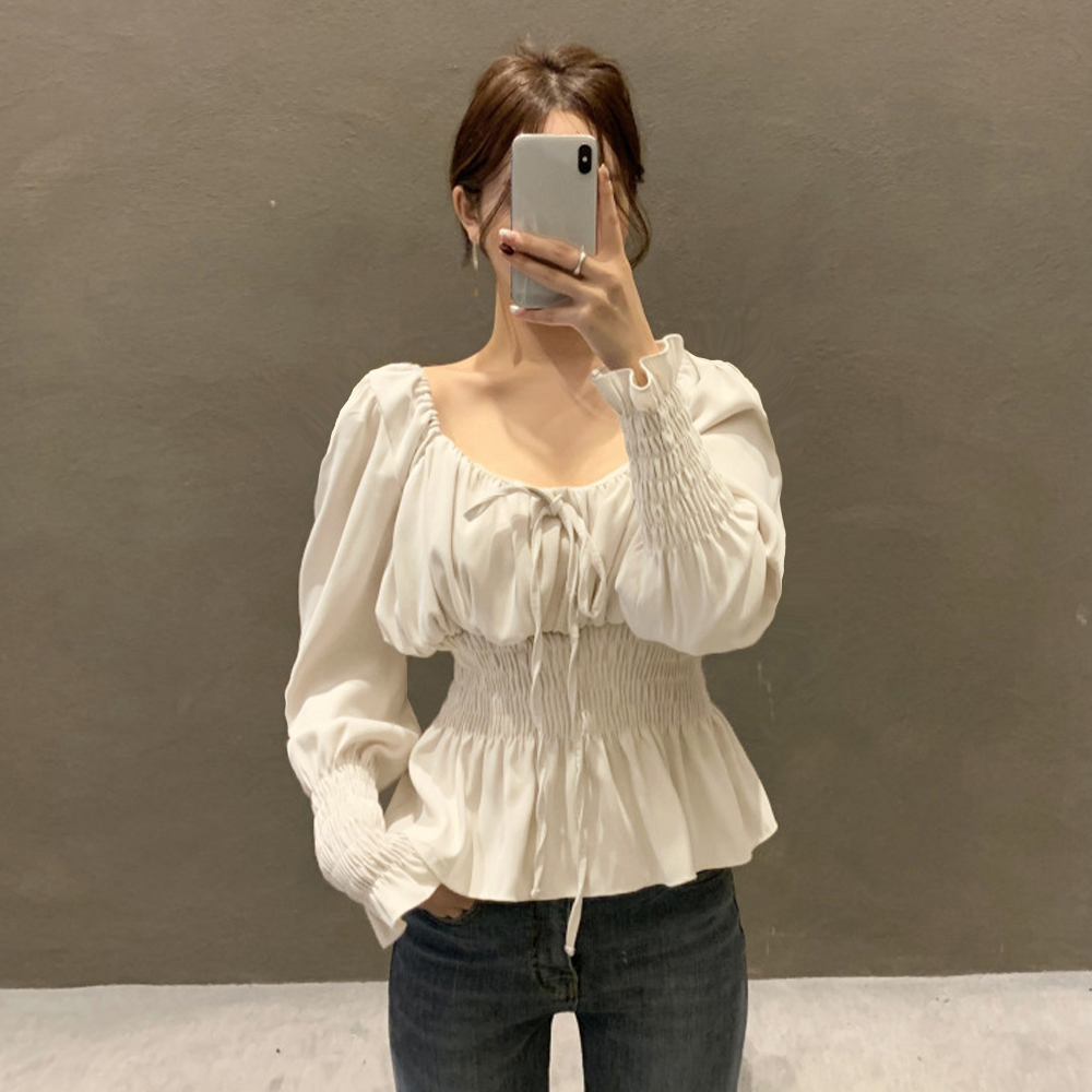 ウエストシャーリングブラウス レディース 。可  