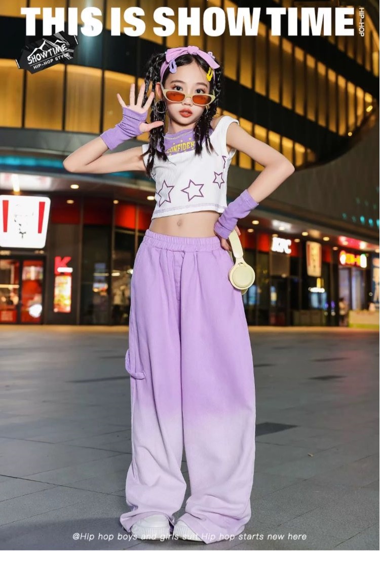 グラデーションパンツ ヒップホップ 衣装 ダンスパンツ キッズダンス衣装 K-POP 韓国 紫 ダンスズボン ピンク 黄色 茶色 