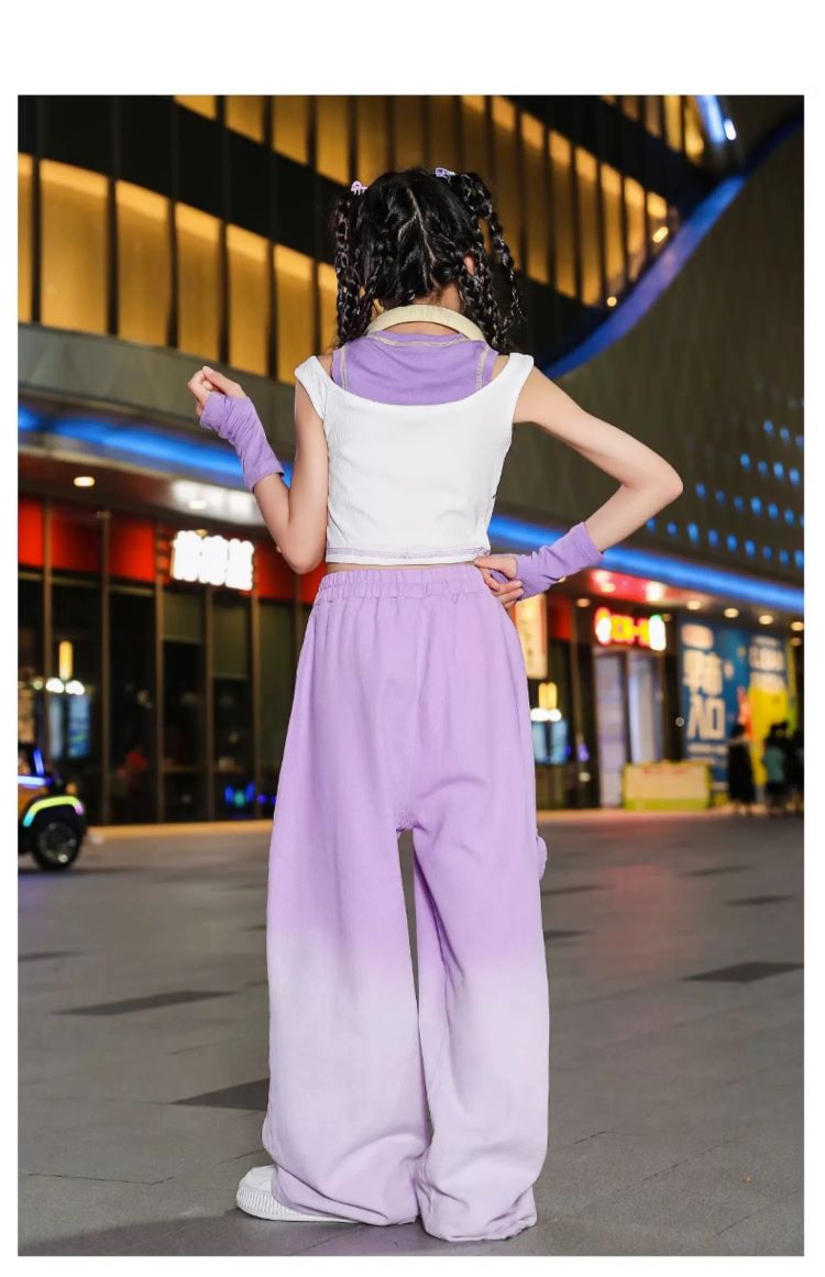 グラデーションパンツ ヒップホップ 衣装 ダンスパンツ キッズダンス衣装 K-POP 韓国 紫 ダンスズボン ピンク 黄色 茶色 