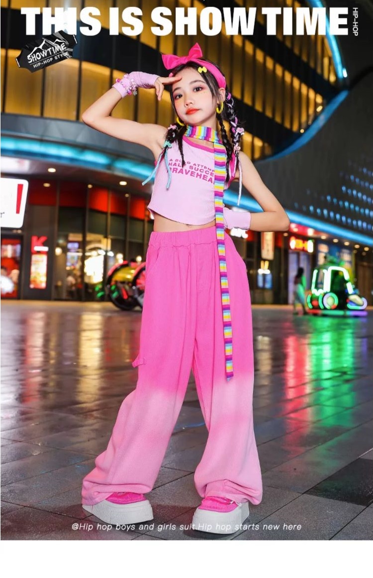 グラデーションパンツ ヒップホップ 衣装 ダンスパンツ キッズダンス衣装 K-POP 韓国 紫 ダンスズボン ピンク 黄色 茶色 