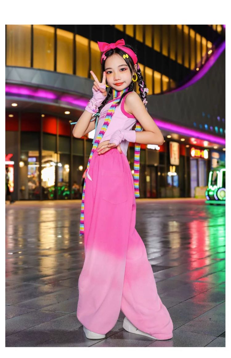 グラデーションパンツ ヒップホップ 衣装 ダンスパンツ キッズダンス衣装 K-POP 韓国 紫 ダンスズボン ピンク 黄色 茶色 