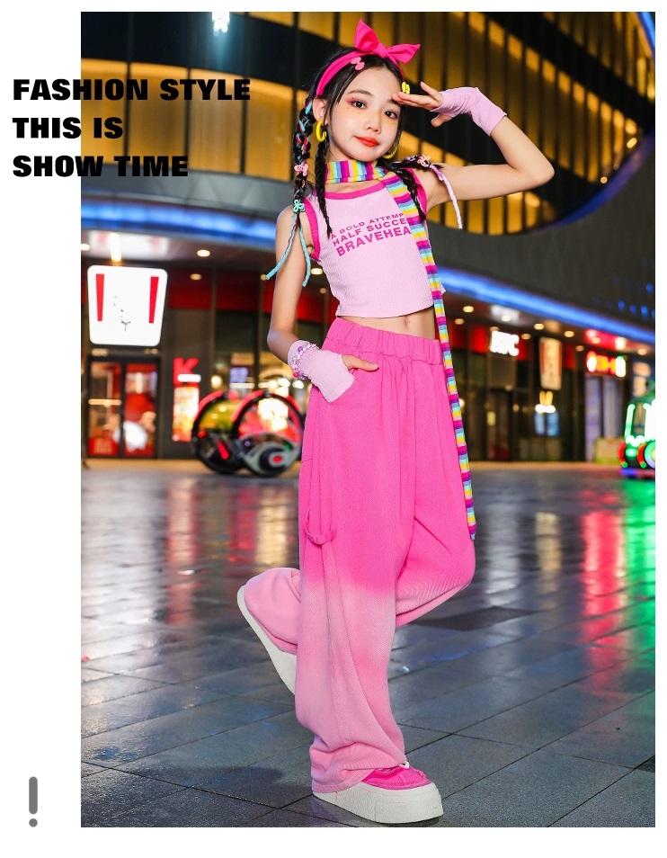 グラデーションパンツ ヒップホップ 衣装 ダンスパンツ キッズダンス衣装 K-POP 韓国 紫 ダンスズボン ピンク 黄色 茶色 