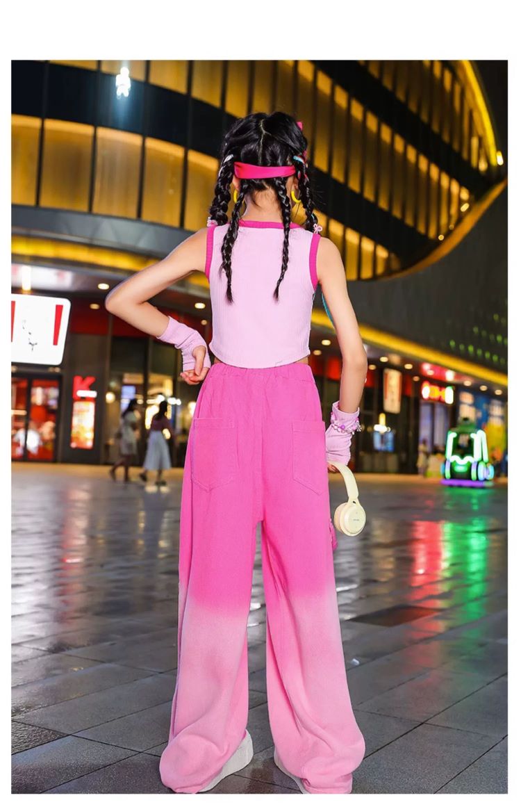 グラデーションパンツ ヒップホップ 衣装 ダンスパンツ キッズダンス衣装 K-POP 韓国 紫 ダンスズボン ピンク 黄色 茶色 