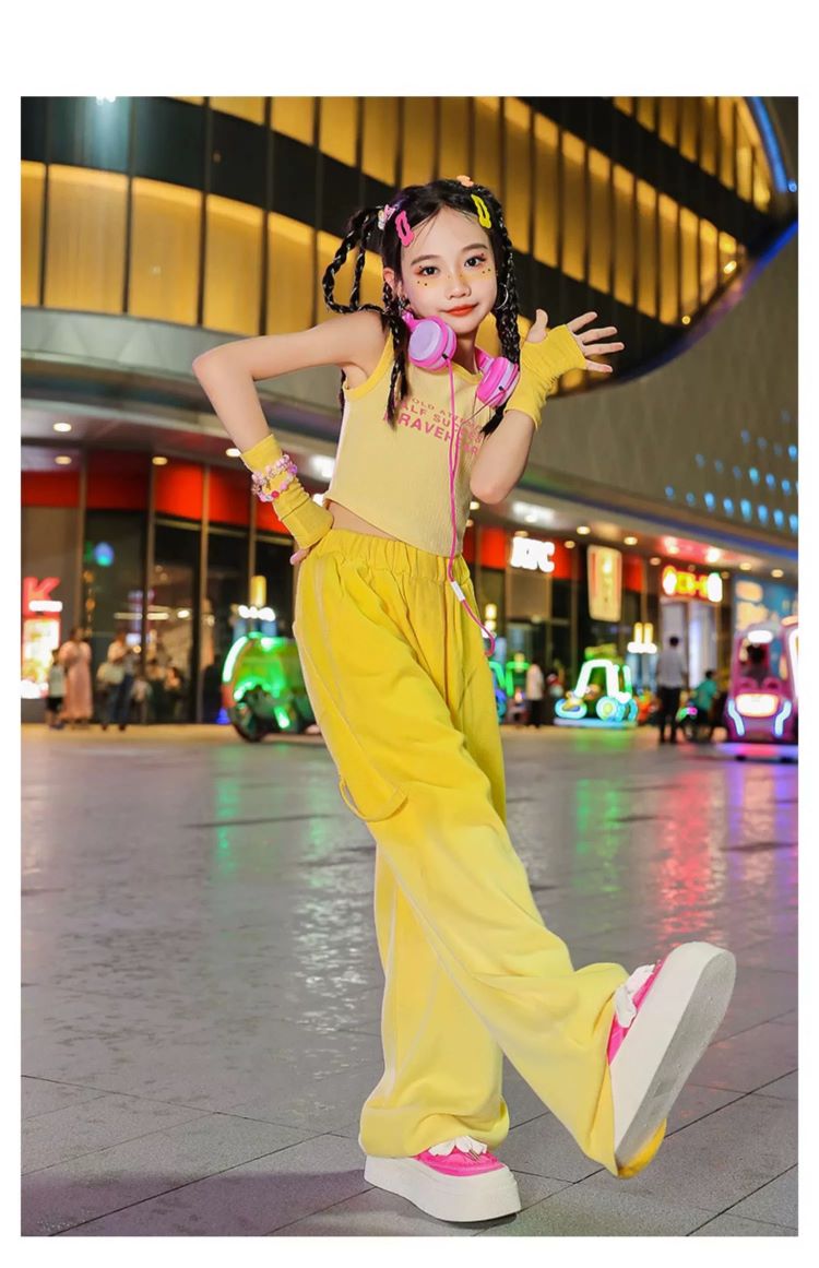 グラデーションパンツ ヒップホップ 衣装 ダンスパンツ キッズダンス衣装 K-POP 韓国 紫 ダンスズボン ピンク 黄色 茶色 