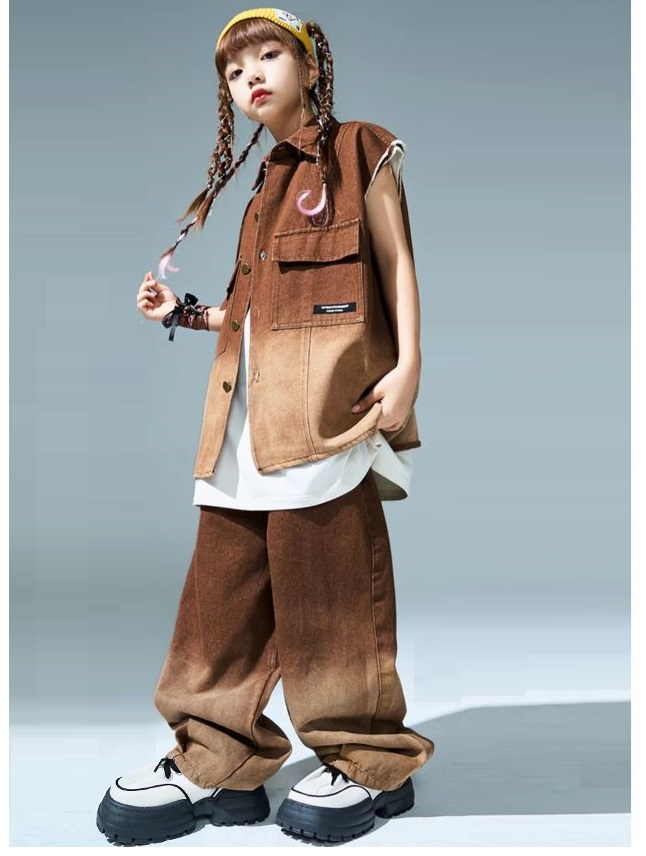 グラデーションパンツ ヒップホップ 衣装 ダンスパンツ キッズダンス衣装 K-POP 韓国 紫 ダンスズボン ピンク 黄色 茶色 