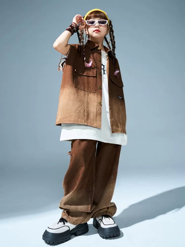 グラデーションパンツ ヒップホップ 衣装 ダンスパンツ キッズダンス衣装 K-POP 韓国 紫 ダンスズボン ピンク 黄色 茶色 