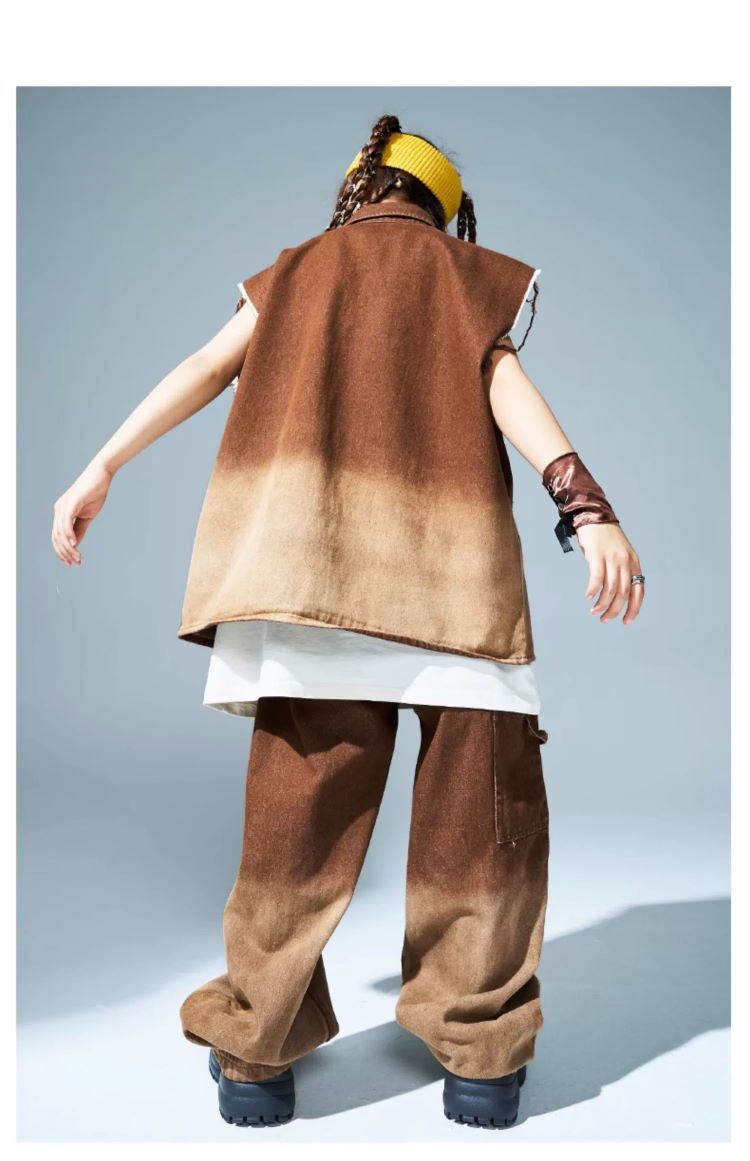 グラデーションパンツ ヒップホップ 衣装 ダンスパンツ キッズダンス衣装 K-POP 韓国 紫 ダンスズボン ピンク 黄色 茶色 