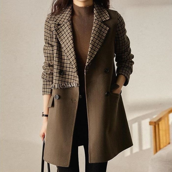 チェック柄 切替 ロング ジャケット レディース コート 通勤 お出かけ 60代 春秋冬 30代 女子会 旅行 きれいめ 50代 カジュアル 40代 アウター 