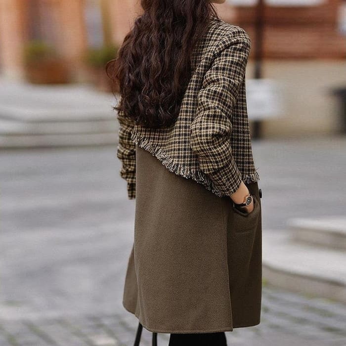 チェック柄 切替 ロング ジャケット レディース コート 通勤 お出かけ 60代 春秋冬 30代 女子会 旅行 きれいめ 50代 カジュアル 40代 アウター 