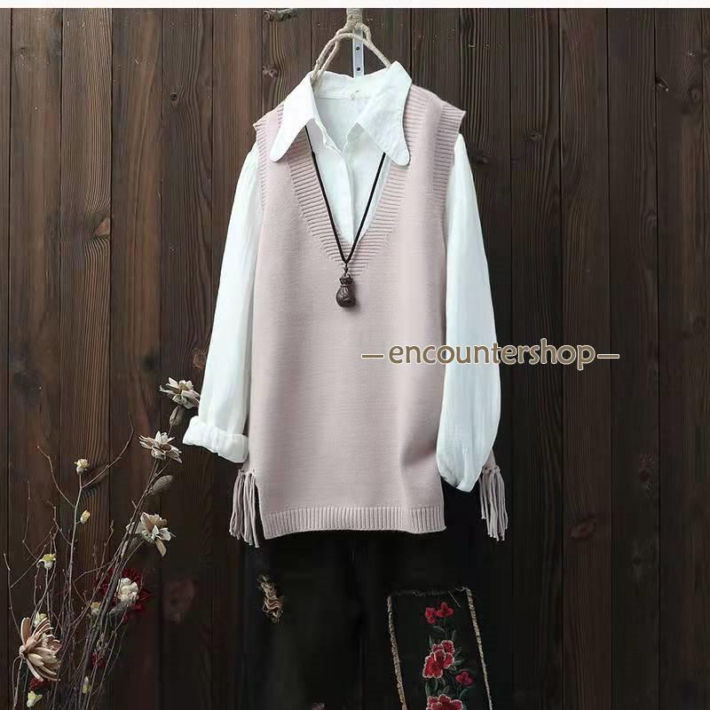 ニットベスト レディース チョッキ トップス ベスト 体型カバー 秋コーデ 無地 重ね着 おしゃれ ゆったり カジュアル ノースリーブ セーター 