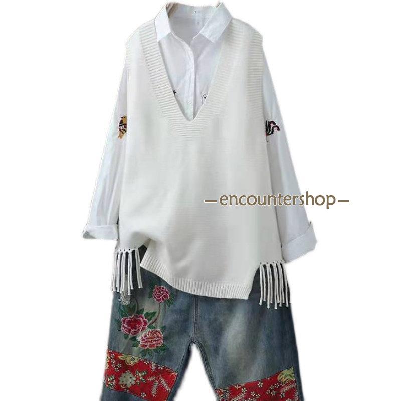 ニットベスト レディース チョッキ トップス ベスト 体型カバー 秋コーデ 無地 重ね着 おしゃれ ゆったり カジュアル ノースリーブ セーター 