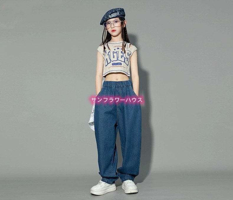 キッズ パンツ 子供服 男の子 女の子 長ズボン デニムパンツ K-POP ヒップホップ セットアップ 学園祭 ダンスウエア HIPHOP 