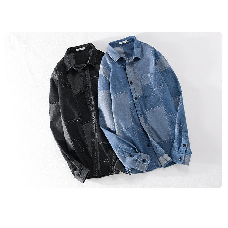 ダンガリーシャツ メンズ シャツ デニムシャツ カジュアルシャツ トップス 秋 春 夏 長袖 チェック柄 