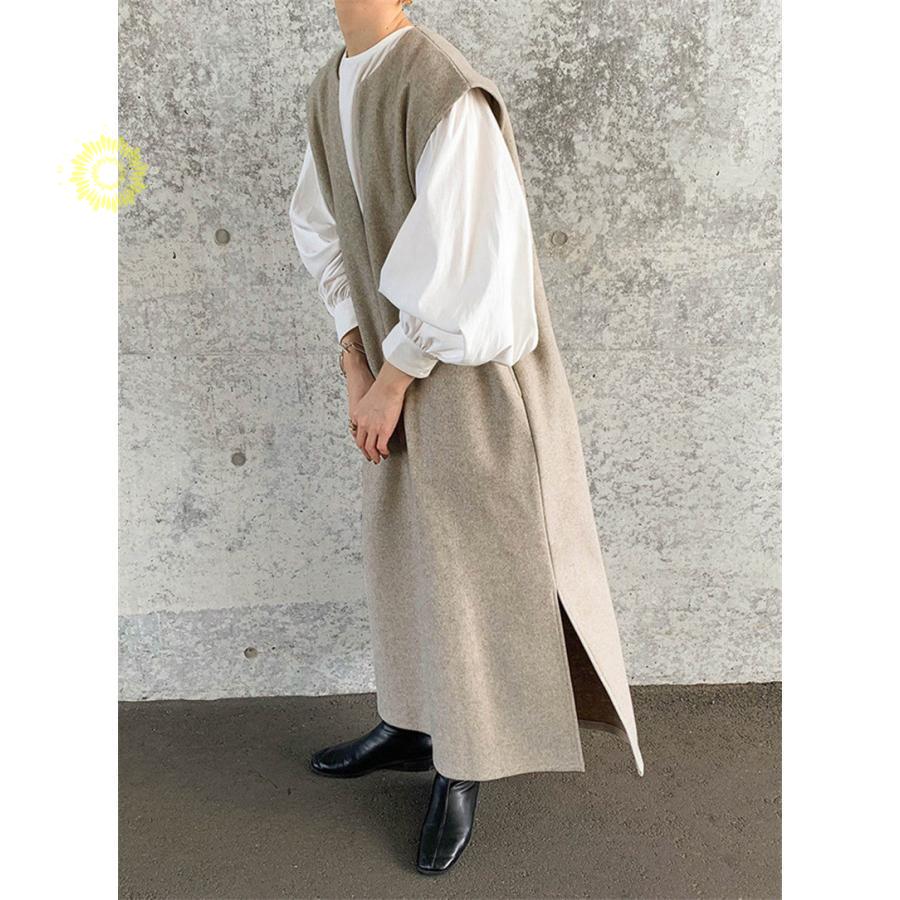 ジャンパースカート ノースリーブワンピース Iライン ジャンスカ ｖネック マタニティ 体型カバー レディース 春秋冬 ストレートシルエット 