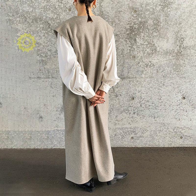 ジャンパースカート ノースリーブワンピース Iライン ジャンスカ ｖネック マタニティ 体型カバー レディース 春秋冬 ストレートシルエット 
