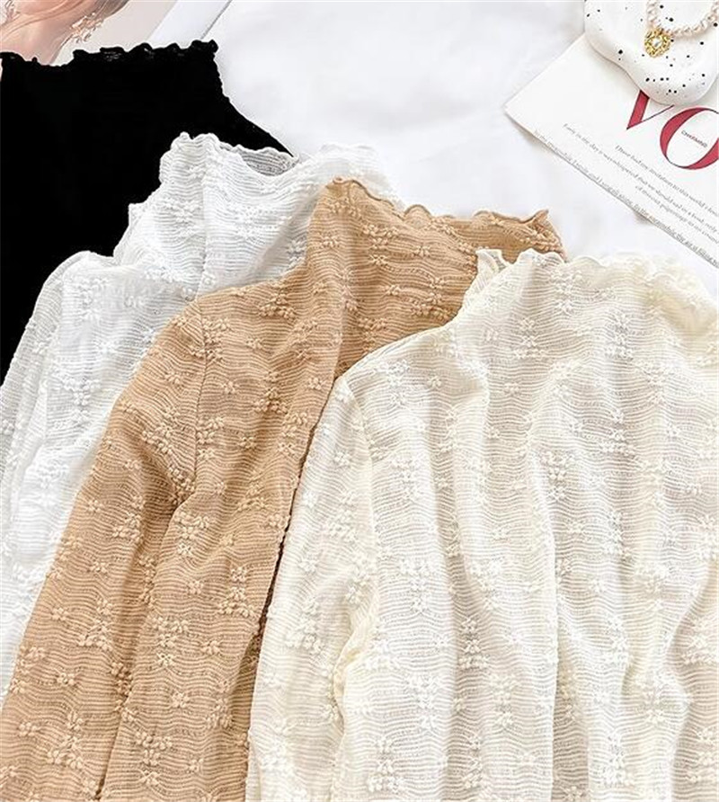 Tシャツ レディース 長袖 カットソー シースルー インナー 可愛い シアートップス ハイネック 重ね着 無地 日常 通勤 普段着 女性用 