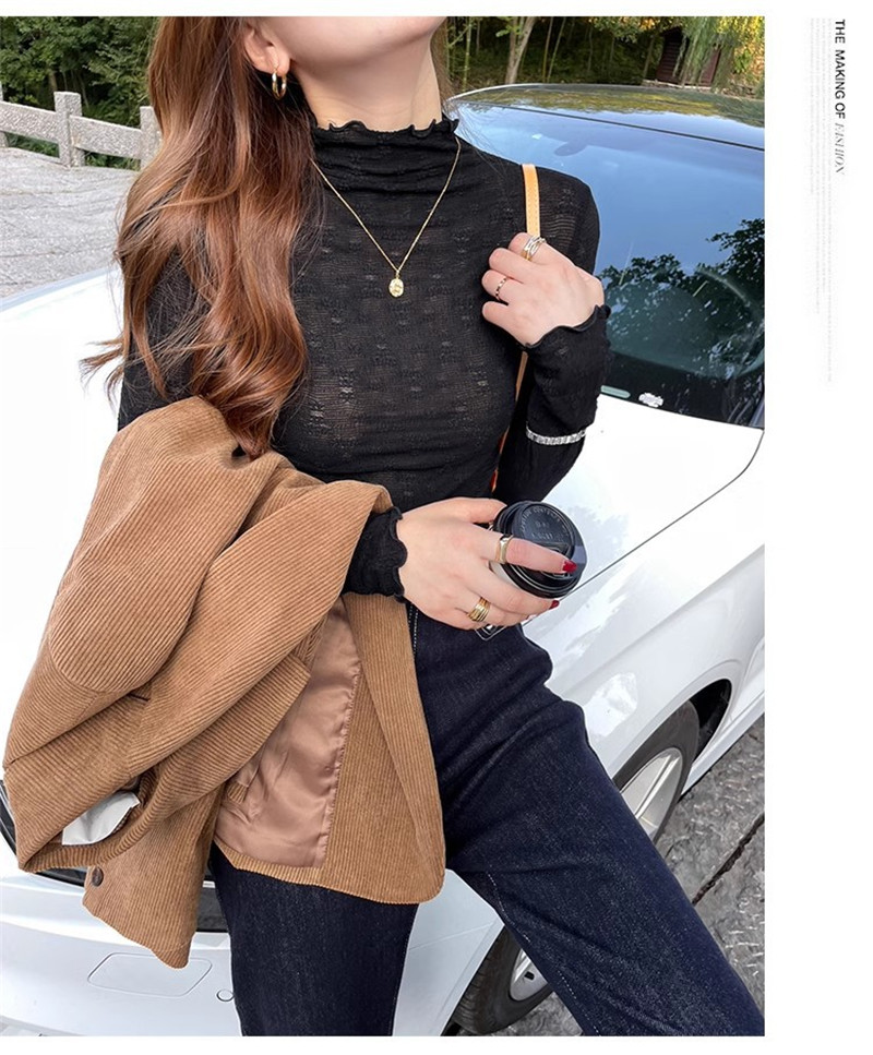 Tシャツ レディース 長袖 カットソー シースルー インナー 可愛い シアートップス ハイネック 重ね着 無地 日常 通勤 普段着 女性用 