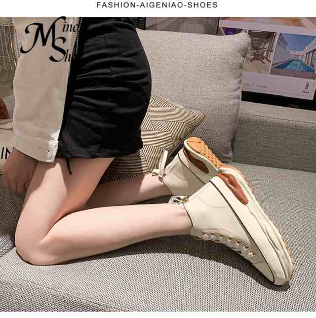 スニーカー レディース 厚底スニーカー インヒールスニーカー ぺたんこ靴 ウォーキングバックジッパー 軽量 レースア 