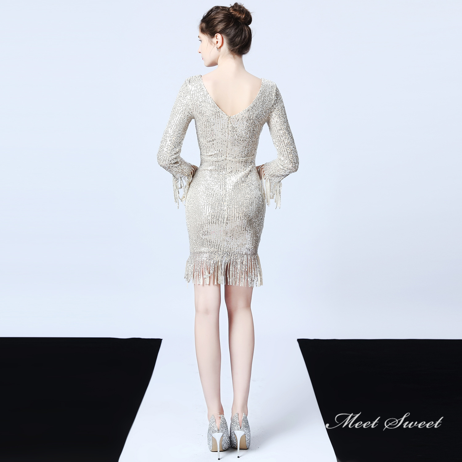 カラードレス 長袖 ミニドレス パーティードレス 結婚式 二次会 演奏会 ワンピース 発表会 ミディアムドレス スパンファスナー フォーマルドレス 演出 