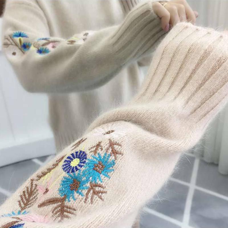 純色プルオーバーセーターレディーストップスゆったり刺繍ショート丈プルオーバーハーフハイネックニット 春と秋冬の 長袖 ラウンドネックボトムセーター女  