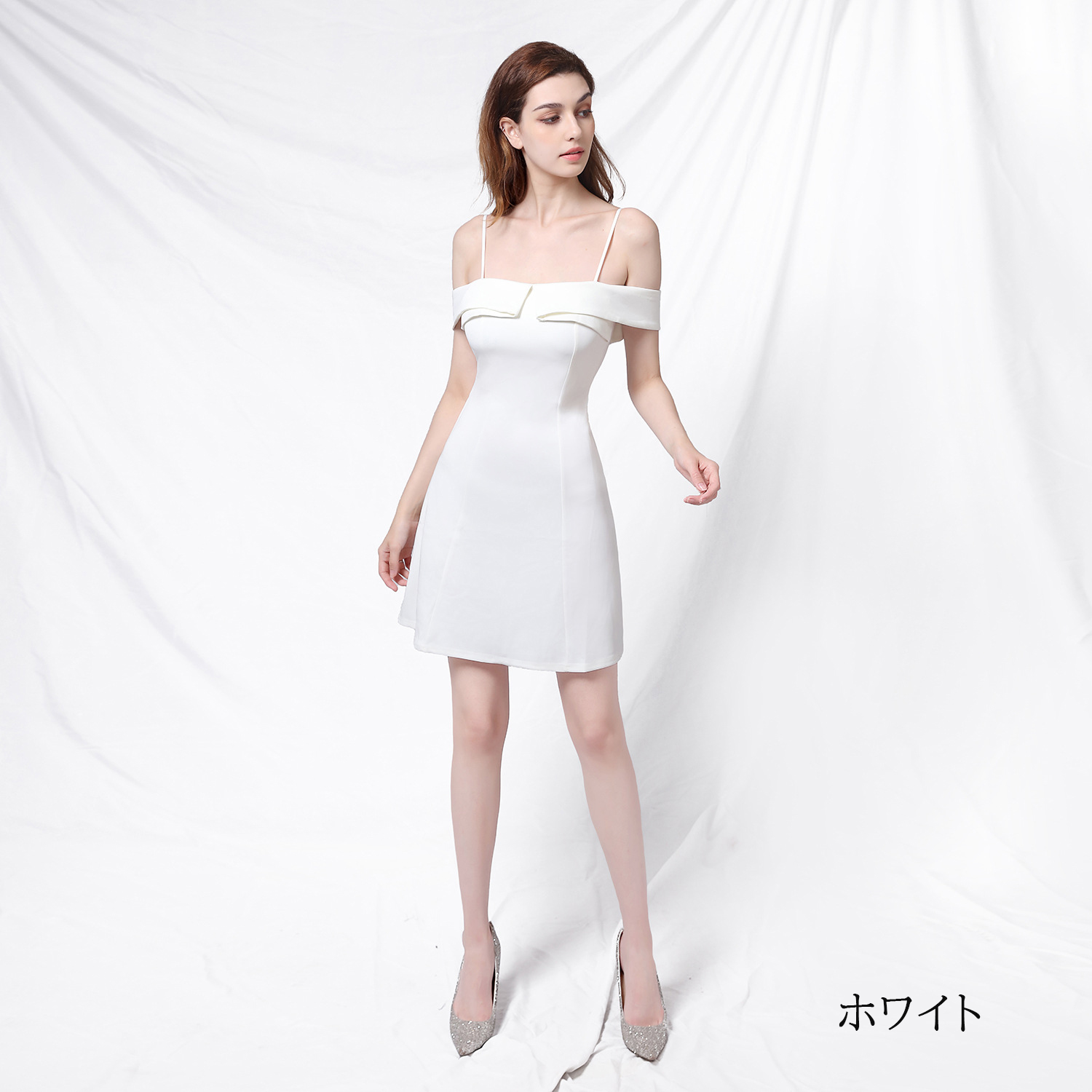 カラードレス ミニドレス パーティードレス 結婚式 二次会 発表会 サテン オフショルダー 演奏会 ミディアムドレス フォーマルドレス ワンピース ファスナー 