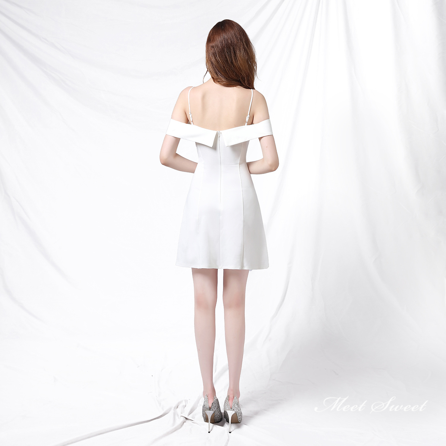 カラードレス ミニドレス パーティードレス 結婚式 二次会 発表会 サテン オフショルダー 演奏会 ミディアムドレス フォーマルドレス ワンピース ファスナー 