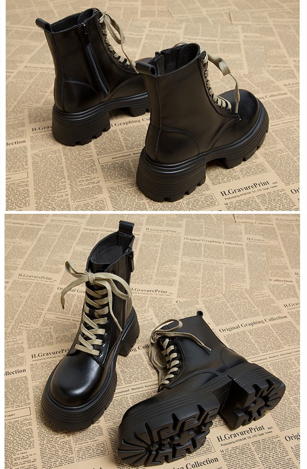 ショートブーツ レディース 歩きやすい レースアップブーツ 編み上げ 履きやすい 黒 エンジニアブーツ 防寒 ワークブーツ 厚底ブーツ 