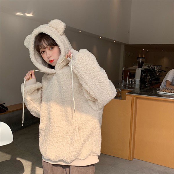 もこもこ クマ耳 熊耳 大きいサイズ クマみみ かわいい フード付き レディース ジャケット トップス 体型カバー ゆったり 