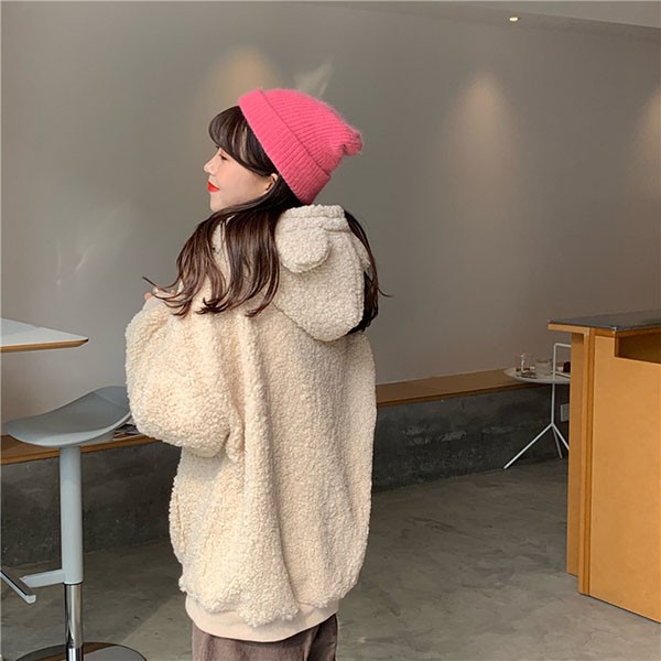 もこもこ クマ耳 熊耳 大きいサイズ クマみみ かわいい フード付き レディース ジャケット トップス 体型カバー ゆったり 