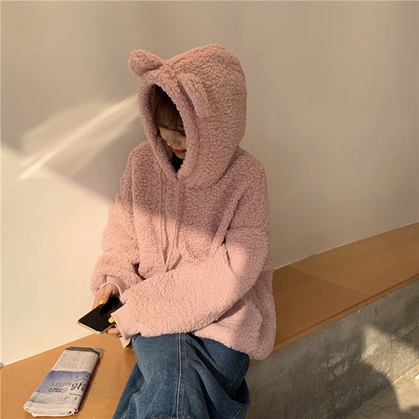 もこもこ クマ耳 熊耳 大きいサイズ クマみみ かわいい フード付き レディース ジャケット トップス 体型カバー ゆったり 