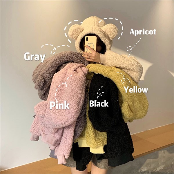 もこもこ クマ耳 熊耳 大きいサイズ クマみみ かわいい フード付き レディース ジャケット トップス 体型カバー ゆったり 