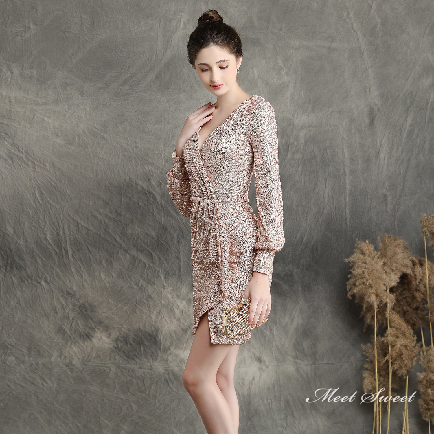 カラードレス ミニドレス パーティードレス 結婚式 二次会 発表会 ワンピース 長袖 演出 演奏会 ミディアムドレス スパンファスナー フォーマルドレス 