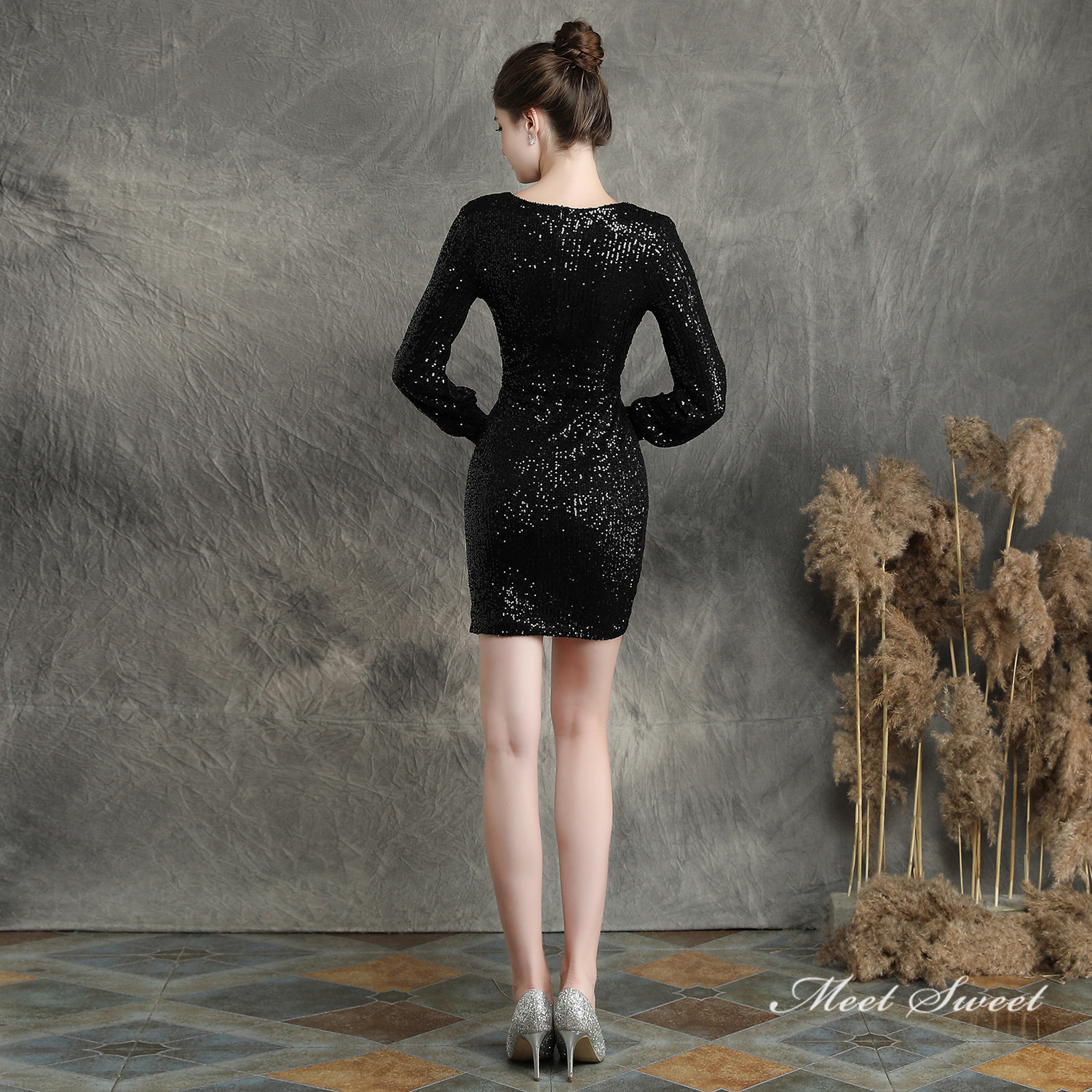 カラードレス ミニドレス パーティードレス 結婚式 二次会 発表会 ワンピース 長袖 演出 演奏会 ミディアムドレス スパンファスナー フォーマルドレス 