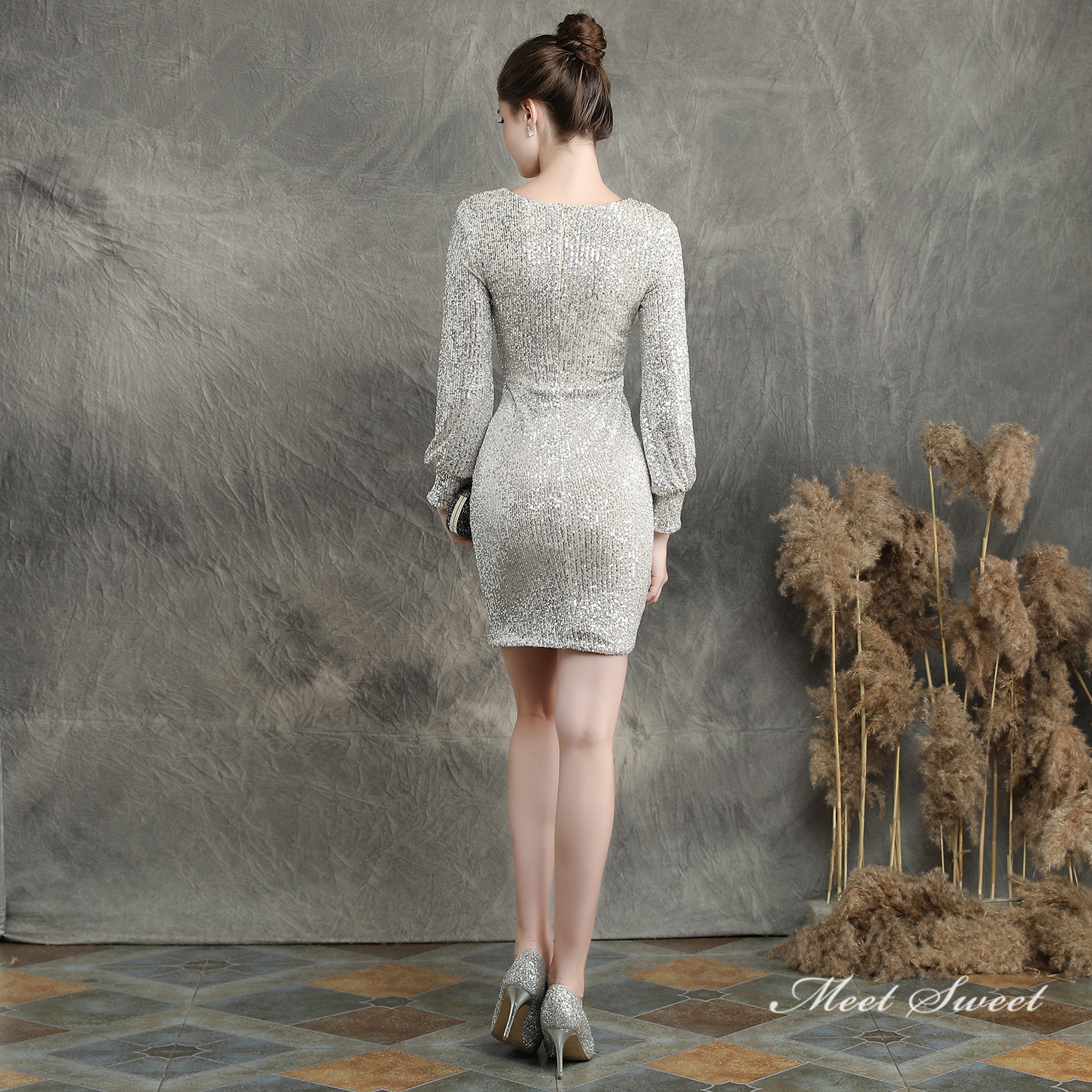 カラードレス ミニドレス パーティードレス 結婚式 二次会 発表会 ワンピース 長袖 演出 演奏会 ミディアムドレス スパンファスナー フォーマルドレス 