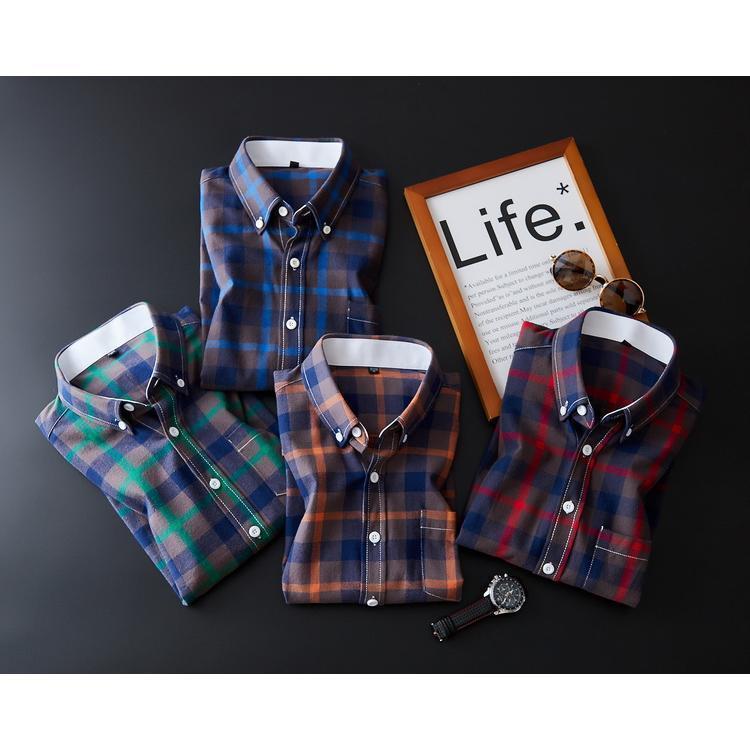 ボタンダウンシャツ ネルシャツ チェック柄 シャツ トップス カジュアルシャツ メンズ 秋 春 長袖 
