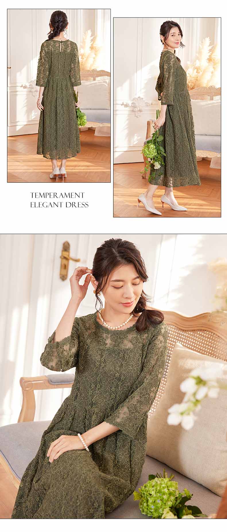 パーティードレス ロングワンピース総レース長袖ロング丈結婚式披露宴 二次会お呼ばれ黒ブラック ネイビーグリーン20代 30代 40代レディースフォーマル春夏秋冬 