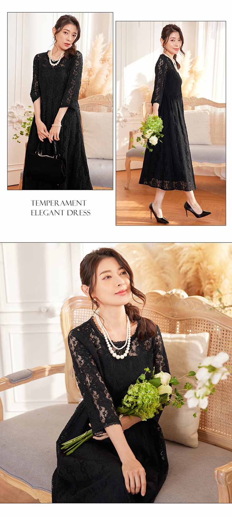 パーティードレス ロングワンピース総レース長袖ロング丈結婚式披露宴 二次会お呼ばれ黒ブラック ネイビーグリーン20代 30代 40代レディースフォーマル春夏秋冬 