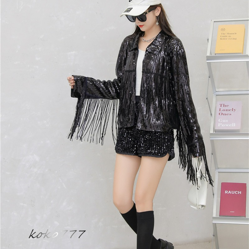 ジャケット レディース コート スパンフリンジ ダンスウェア ヒップホップ カジュアル 部活 アウター イベント 学園祭 発表会 女子外套 舞台衣装 