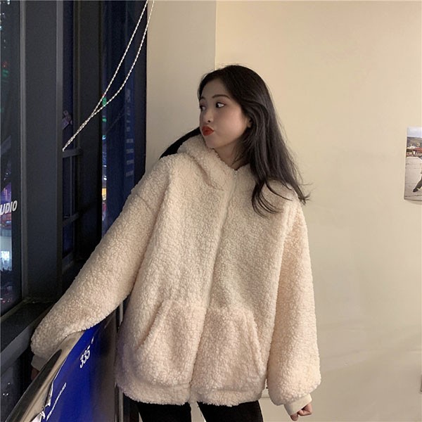 もこもこ クマ耳 熊耳 大きいサイズ クマみみかわいい ジャケット 長袖ゆったり レディース 体型カバー カジュアル 