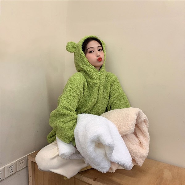 もこもこ クマ耳 熊耳 大きいサイズ クマみみかわいい ジャケット 長袖ゆったり レディース 体型カバー カジュアル 