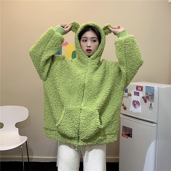 もこもこ クマ耳 熊耳 大きいサイズ クマみみかわいい ジャケット 長袖ゆったり レディース 体型カバー カジュアル 