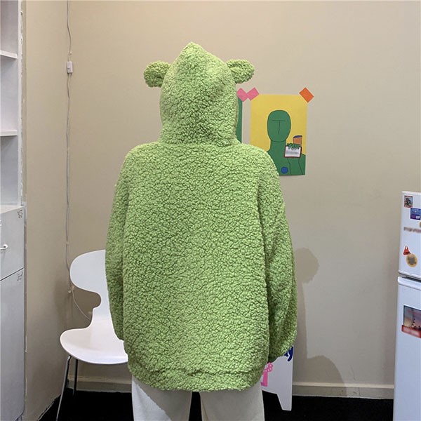 もこもこ クマ耳 熊耳 大きいサイズ クマみみかわいい ジャケット 長袖ゆったり レディース 体型カバー カジュアル 