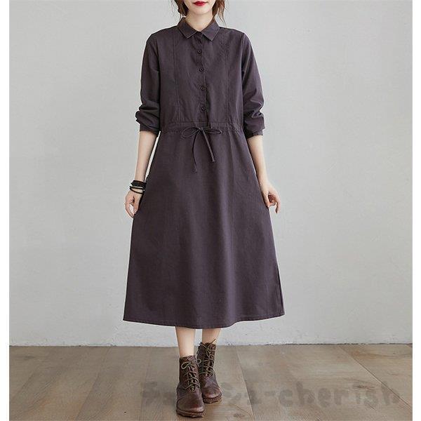 ワンピース レディース 秋 40代 50代 きれいめ OL 着痩せ ロング マキシワンピース シャツワンピース 上品 大きいサイズ 体型カバー おしゃれ 長袖 新品 韓国風 