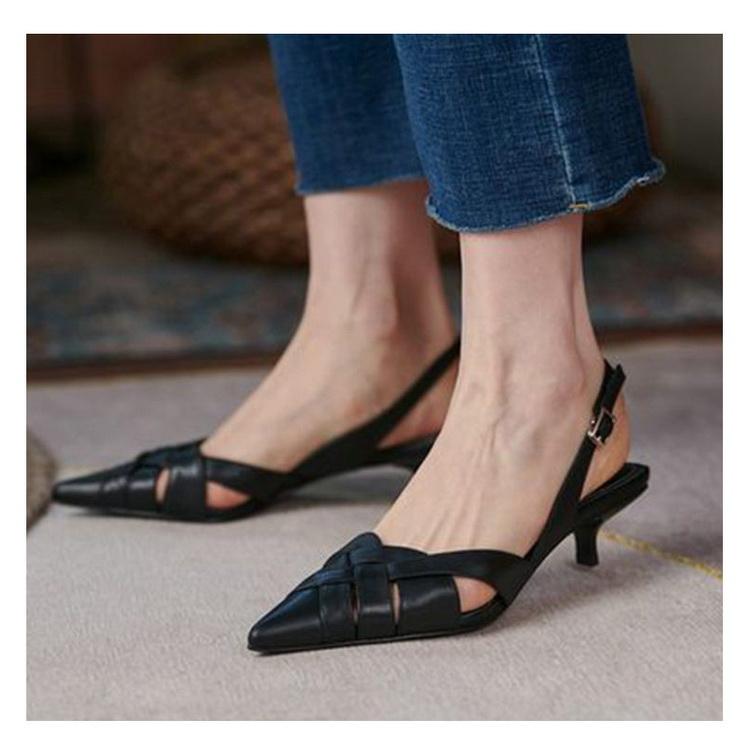 パンプス 編み込み バックストラップ ポインテッドトゥ ローヒール 結婚式 パーティー オフィス レディース 