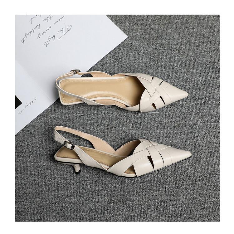 パンプス 編み込み バックストラップ ポインテッドトゥ ローヒール 結婚式 パーティー オフィス レディース 